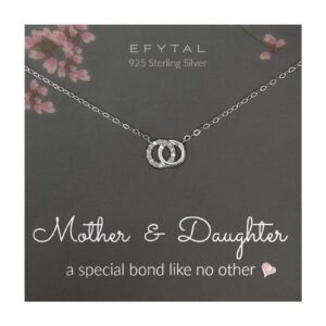 EFYTAL Sterling Silver Mother Daughter Necklace, Gifts for Mom from Daughter, Daughter Gift from Mom, Mother Daughter Jewelry, Sentimental Gifts for Mom, Mom Necklace for Women, Sterling Silver, Cubic