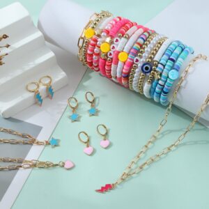 SONNYX Preppy Heishi Bracelets for Women Trendy Stuff Y2K Jewelry Clay Bracelets Cute Earrings Y2K Necklaces Beach Surfer Bohemian Bracelets Jewelry Set