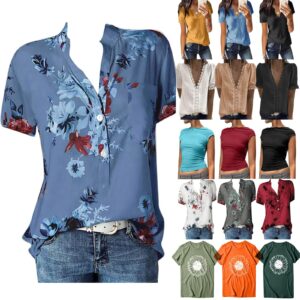 womens summer casual tops short sleeves t shirts fashion floral prints v neck tunic shirts loose fit comfy dressy blouse