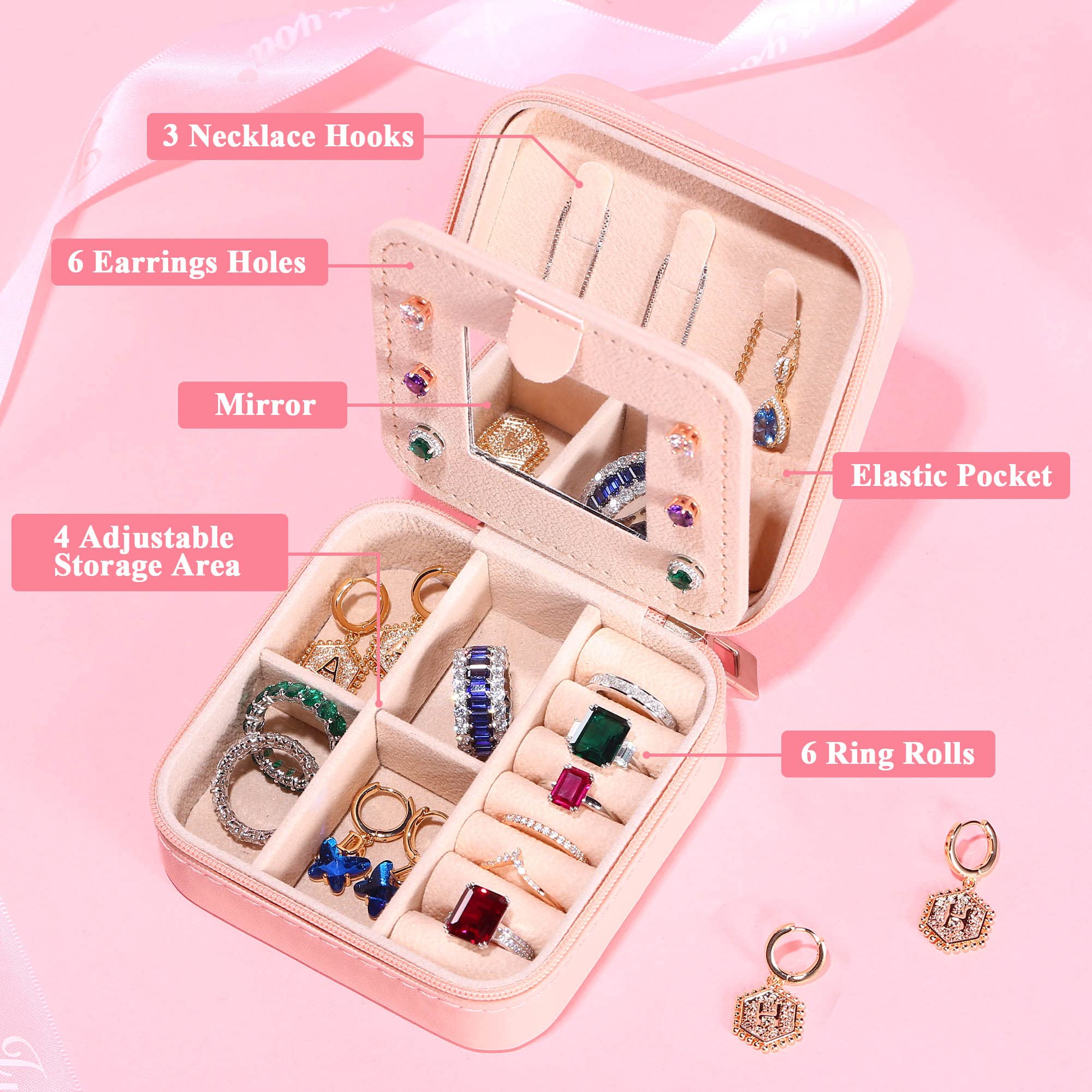 Yesteel Travel Jewelry Case Jewelry Box Jewelry Organizer, Initial Small Jewelry Boxes for Women Travel Jewelry Box, Travel Essentials Travel Accessories for Women, Teen Girl Gifts Letter M