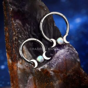 CM Crareesi Mania Septum Jewelry 16G Moon Septum Rings 316L Stainless Steel Daith Piercing Jewelry Helix Earrings for Women Opal Septum Piercing Jewelry