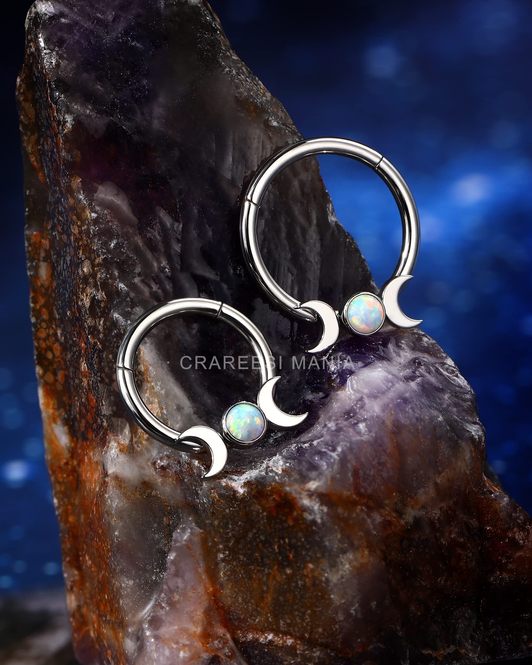 CM Crareesi Mania Septum Jewelry 16G Moon Septum Rings 316L Stainless Steel Daith Piercing Jewelry Helix Earrings for Women Opal Septum Piercing Jewelry