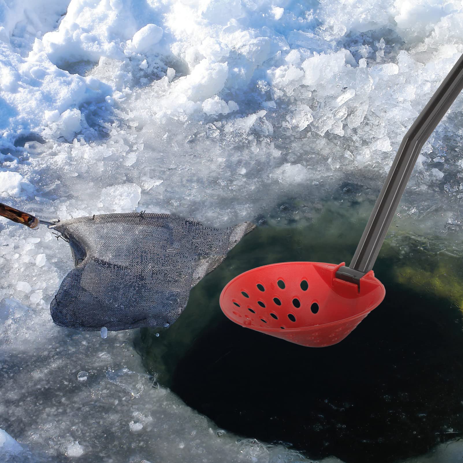 BESPORTBLE 2pcs Fishing Ice Fishing Spoon Fishing Tools Winter Ice Fishing Scoop Ice Scoop Skimmer Outdoor Tools Ice Picks Ice Fishing Equipment Outdoors Gear Red Abs Colander Fold