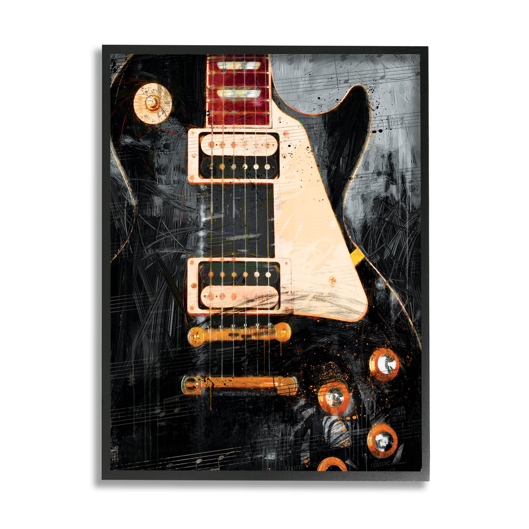 Stupell Industries Vintage Electric Guitar Music Notes Giclee Framed Wall Art, Design by Savannah Miller