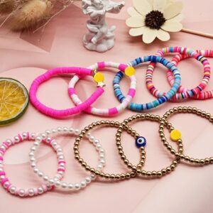 SONNYX Preppy Heishi Bracelets for Women Trendy Stuff Y2K Jewelry Clay Bracelets Cute Earrings Y2K Necklaces Beach Surfer Bohemian Bracelets Jewelry Set