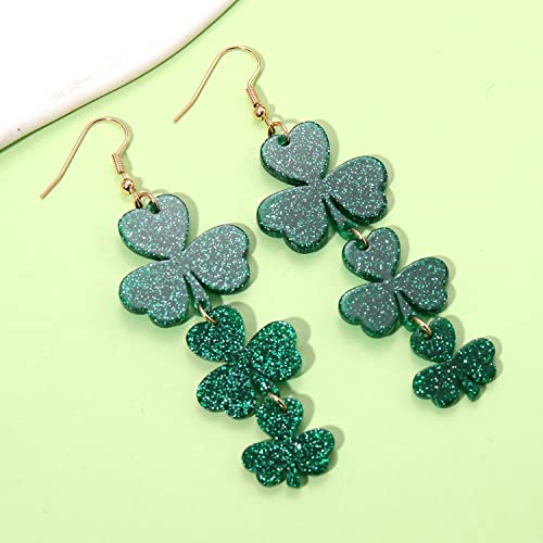 2/3Pairs St. Patrick's Day Earrings for Women, Beaded Shamrock Earrings Handmade Green Leaf Earrings Lucky Irish Earrings St. Patrick's Day Accessory Gifts (Style H)