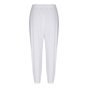 SUNYUAN Elastic Tie-up Waist Women's Trouses Comfy Cotton and Linen Ninth Pants with Pockets Summer Casual Button Front Pants White