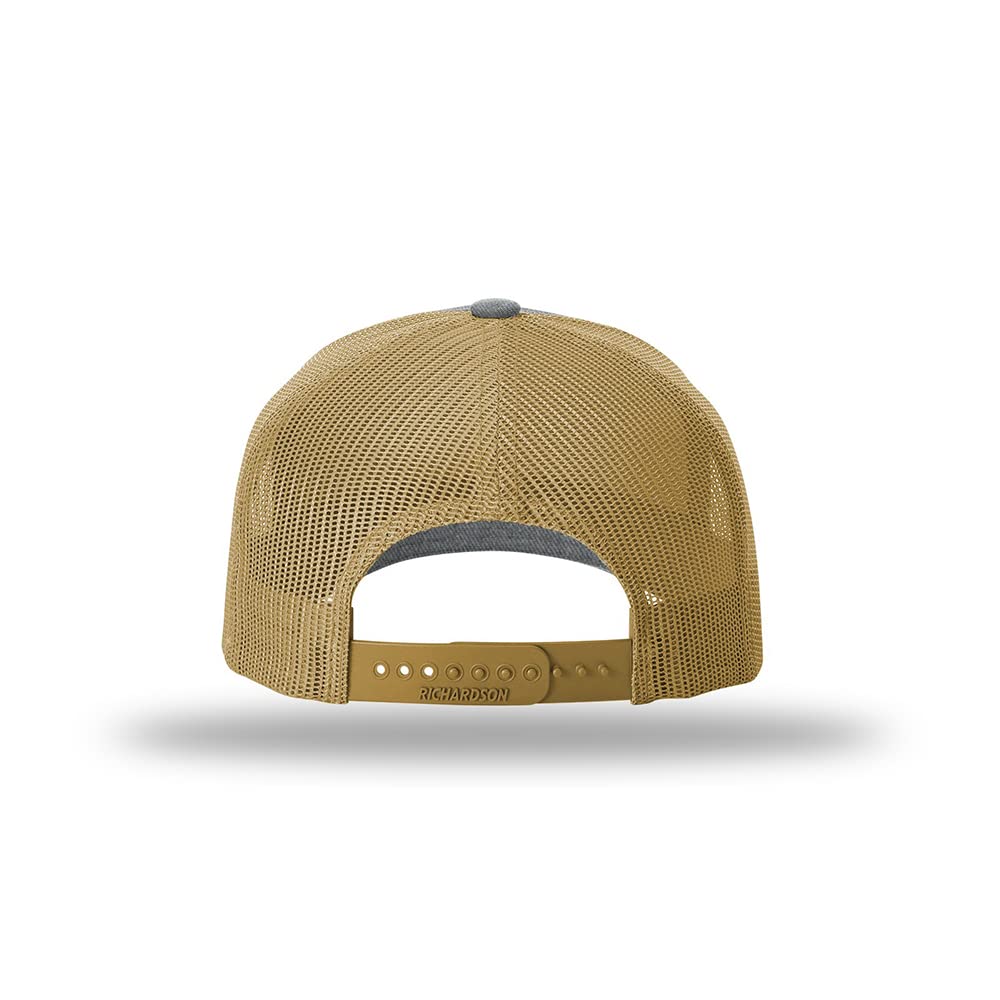 The Hat Pros | Richardson 112FP Five Panel Trucker Snapback Hat | 5 Panel Hats | OSFM (Heather Grey/Amber Gold)