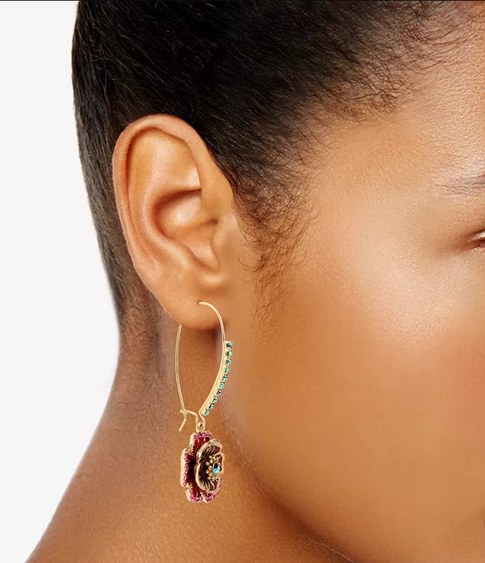 ZEshops Rose Dangle Earrings with Mixed Stone Accents, Gold-Tone Metal Trendy and Unique Women's Fashion Earrings