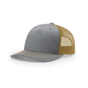 The Hat Pros | Richardson 112FP Five Panel Trucker Snapback Hat | 5 Panel Hats | OSFM (Heather Grey/Amber Gold)