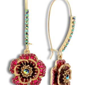 ZEshops Rose Dangle Earrings with Mixed Stone Accents, Gold-Tone Metal Trendy and Unique Women's Fashion Earrings