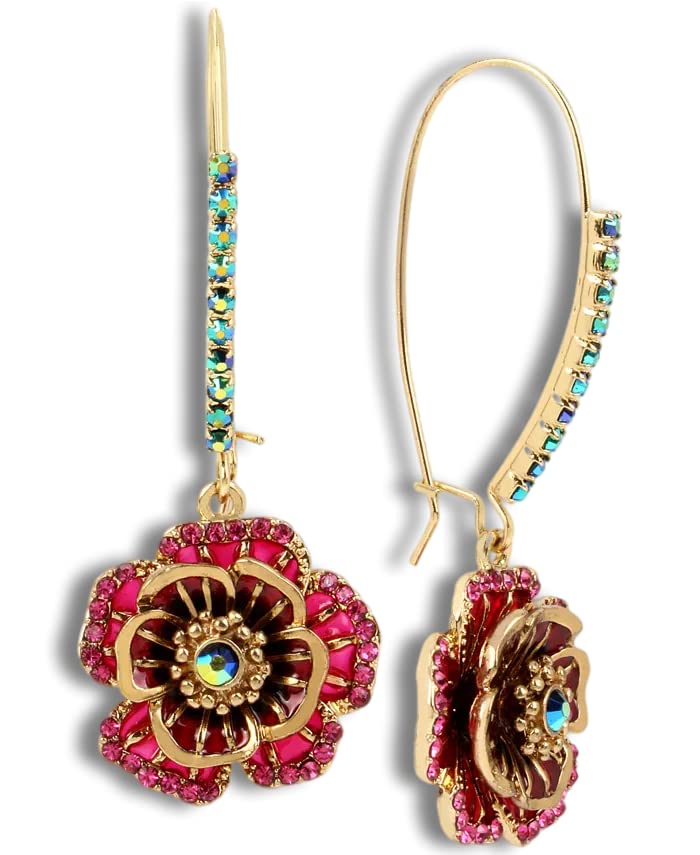 ZEshops Rose Dangle Earrings with Mixed Stone Accents, Gold-Tone Metal Trendy and Unique Women's Fashion Earrings