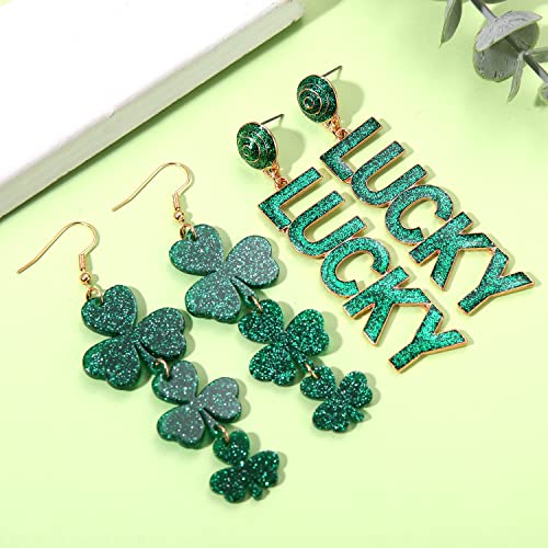 2/3Pairs St. Patrick's Day Earrings for Women, Beaded Shamrock Earrings Handmade Green Leaf Earrings Lucky Irish Earrings St. Patrick's Day Accessory Gifts (Style H)