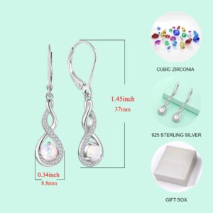 Starchenie Opal Earrings 925 Sterling Silver Infinity Dangle Earrings Birthstone Jewelry for Women