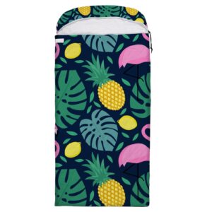 folding sleeping bag sleep bag tropical pineapple flamingo palm leaves cover mat for travel camping hiking women men adult 3 seasons