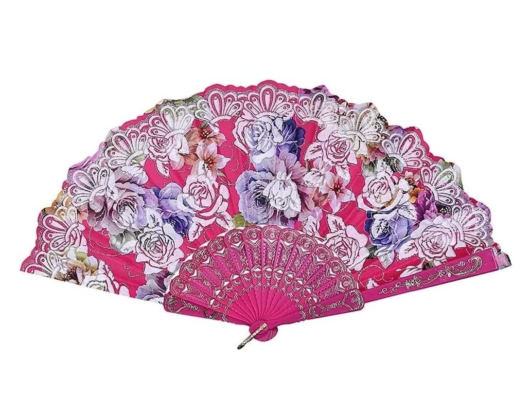 Chinese Fan Pattern Hand Fan Silk Bamboo Folding Hand Folded For Church Wedding dance party colorful Lace Silk Japanese Fan (Color : A4)