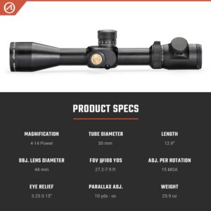 Athlon Optics 215030: Talos BTR 4-14X44, Gen2 Riflescope Direct Dial, Side Focus 30Mm Tube Ffp, Aplr10 Ffp Ir-Moa