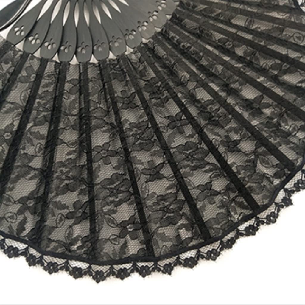 ZAEGO Chinese Fan Black Embroidery Shell-shaped Lace Cheongsam Folding Fan Dance Ancient Style Small Round Fan Japanese Fan