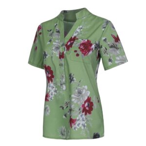 Floral Print Tops for Women 2023 Summer Button Down Short Sleeve T Shirts Casual Loose V Neck Blouses Dressy Tees