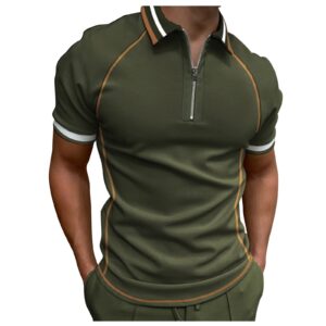 WENKOMG1 Men's Quarter Zip Polo Shirt Short Sleeve Patterned Blouse Golf Tee Shirt Regular Fit T-Shirt,White Beach Shirt Linen Shirts Beach Wear Pirate Shirt(Green,XX-Large)