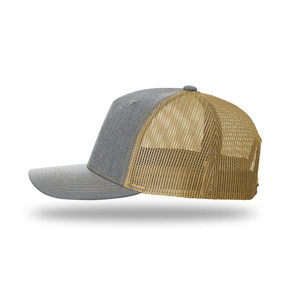 The Hat Pros | Richardson 112FP Five Panel Trucker Snapback Hat | 5 Panel Hats | OSFM (Heather Grey/Amber Gold)