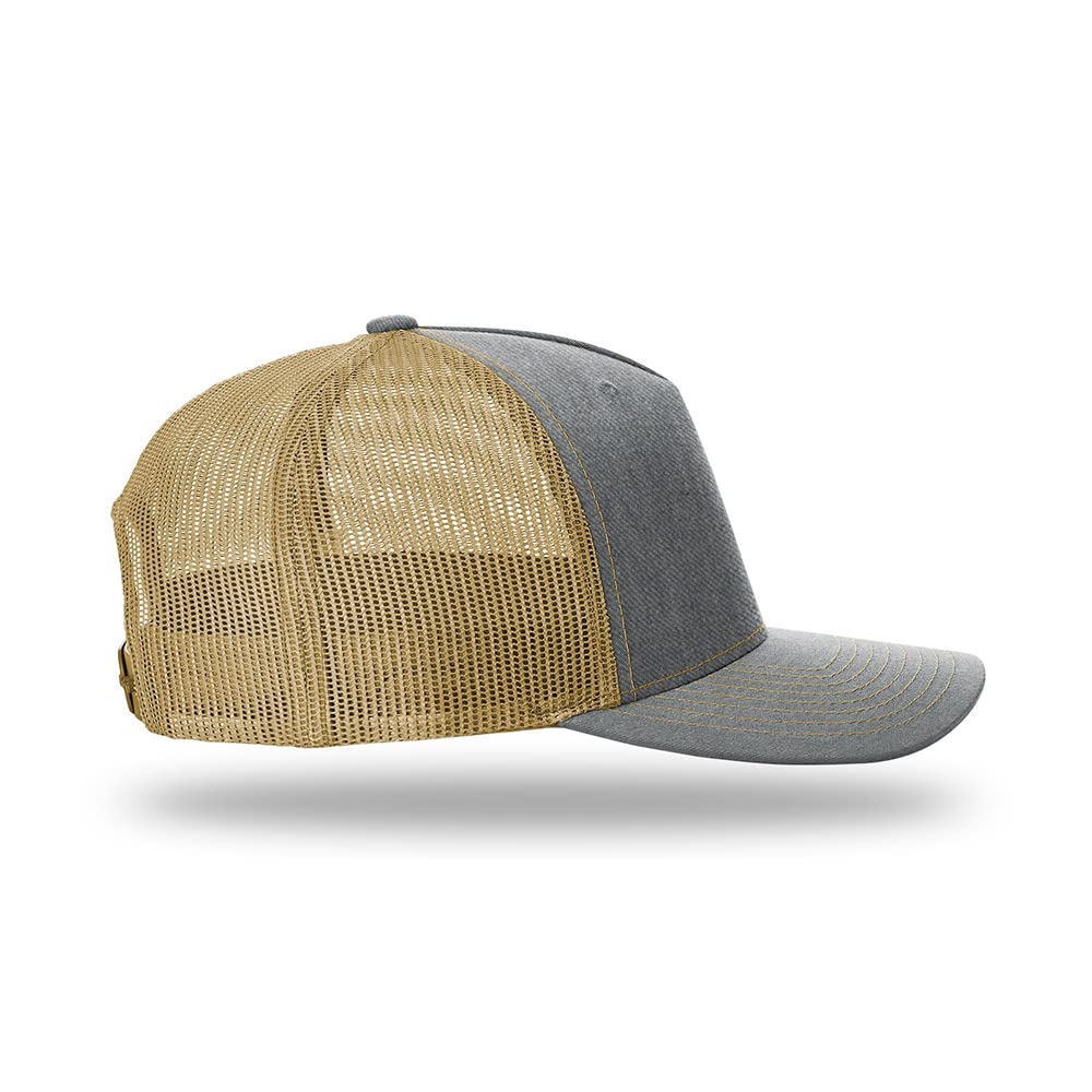 The Hat Pros | Richardson 112FP Five Panel Trucker Snapback Hat | 5 Panel Hats | OSFM (Heather Grey/Amber Gold)