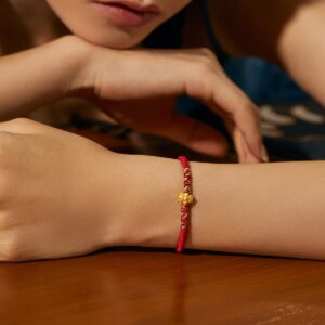 ZHOU LIU FU 24K Solid Gold Bracelet, Real Pure Gold Jewelry Charm Red Braided Bracelets Dainty Lucky Chinese Zodiac Tiger Ruyi Ingot Chain for Women Men Girlfriend