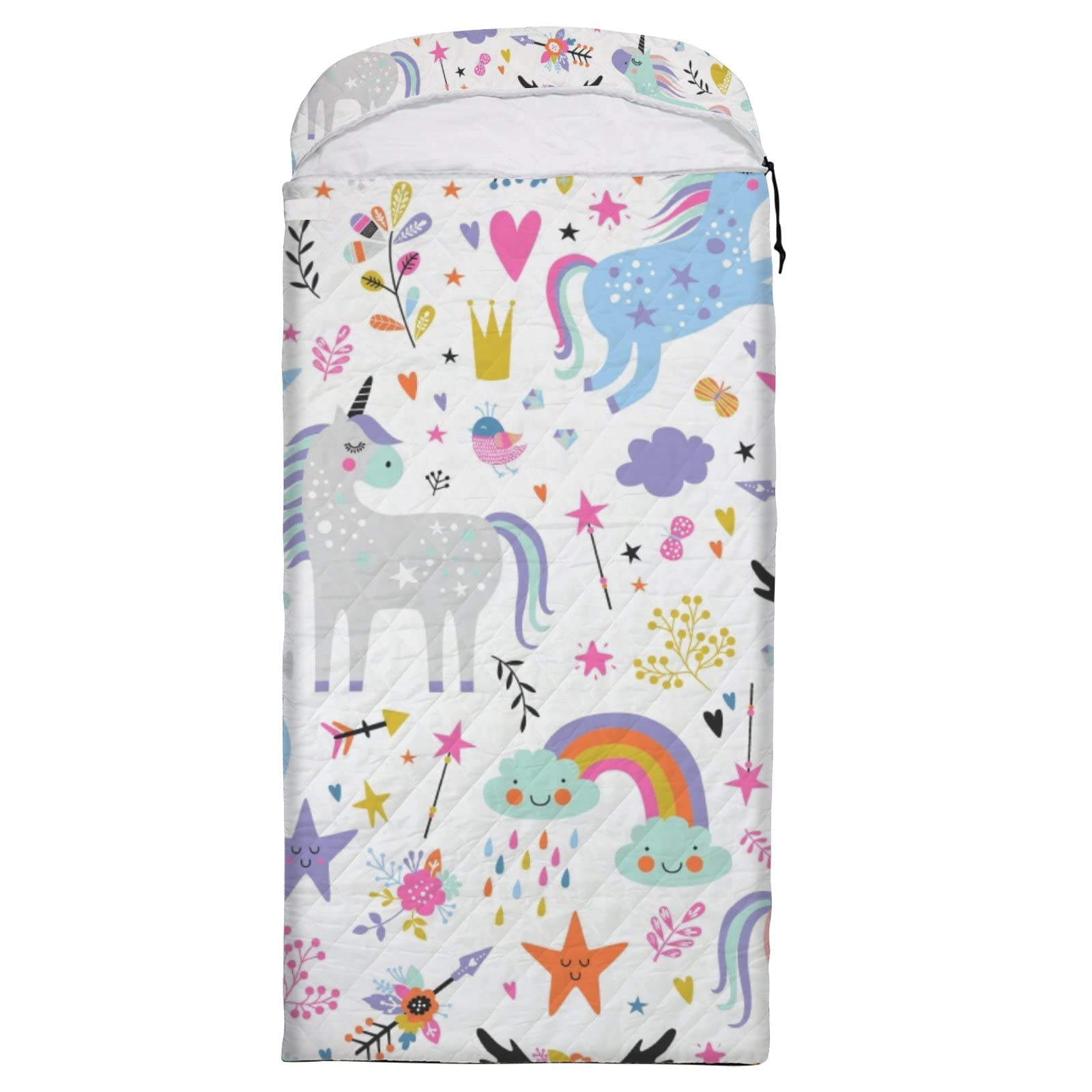 Portable Sleeping Bag Cute Rainbow Stars Unicorns Floral Flowers Sleep Bag Cover Mat for Travel Camping Hiking Women Men Adult 3 Seasons