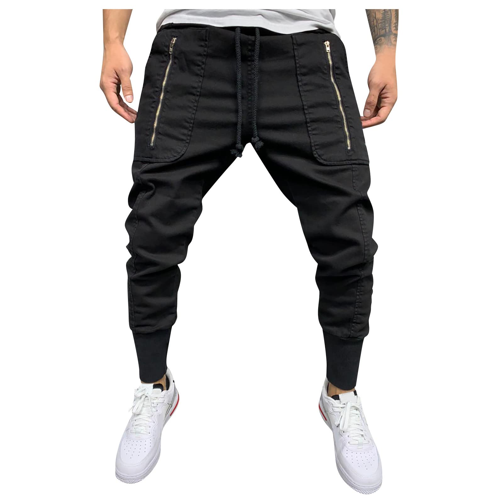 Men's Classic Trousers Elastic Waist Lightweight Stretchy Pants Low Crotch Outdoor Bottoms,Diesel Skinny Stretch Jeans Signature Ripped Designer Biker(B-Black,X-Large)