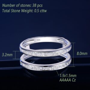 Wuziwen Vintage Princess Ring Enhancer for Women AAAAA CZ Wedding Band Set 925 Sterling Silver (Silver, 7)