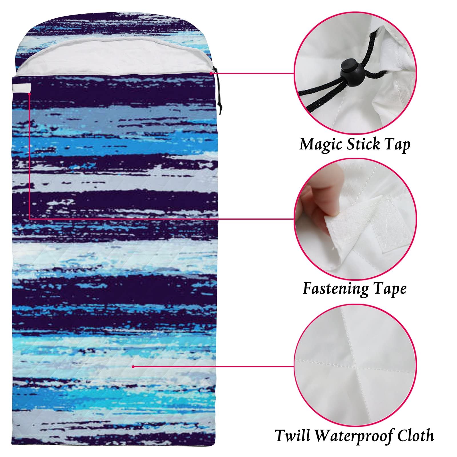 Sleeping Bag Sleep Bag Watercolor Stripe Blue Navy Abstract Retro Cover Mat for Travel Camping Hiking Women Men Adult 3 Seasons Cold Warm Weather