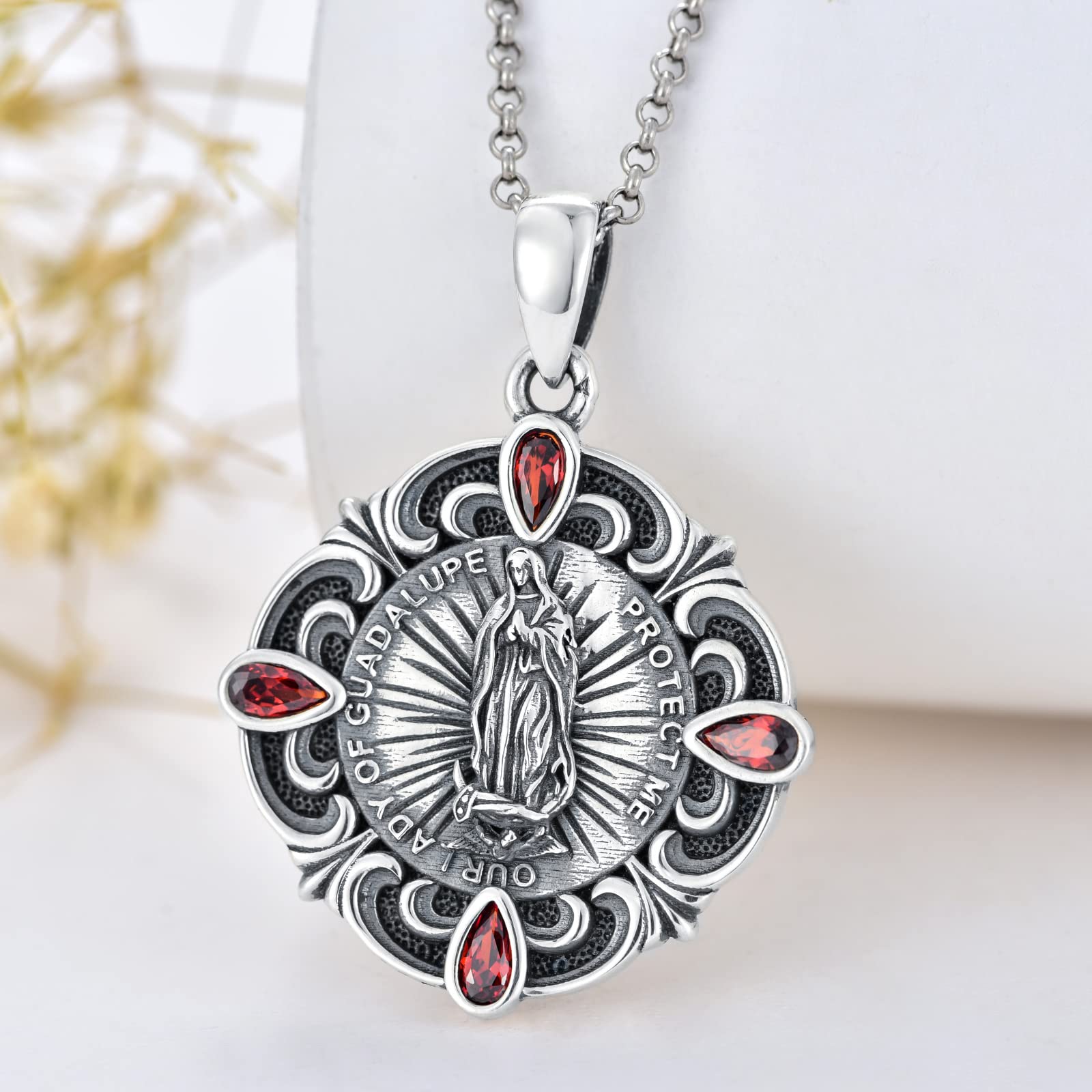 Virgin Mary Necklace 925 Sterling Silver Our Lady of Guadalupe Pendant Catholic Jewelry for Women Men Valentine'S Day Christmas Birthday Gift