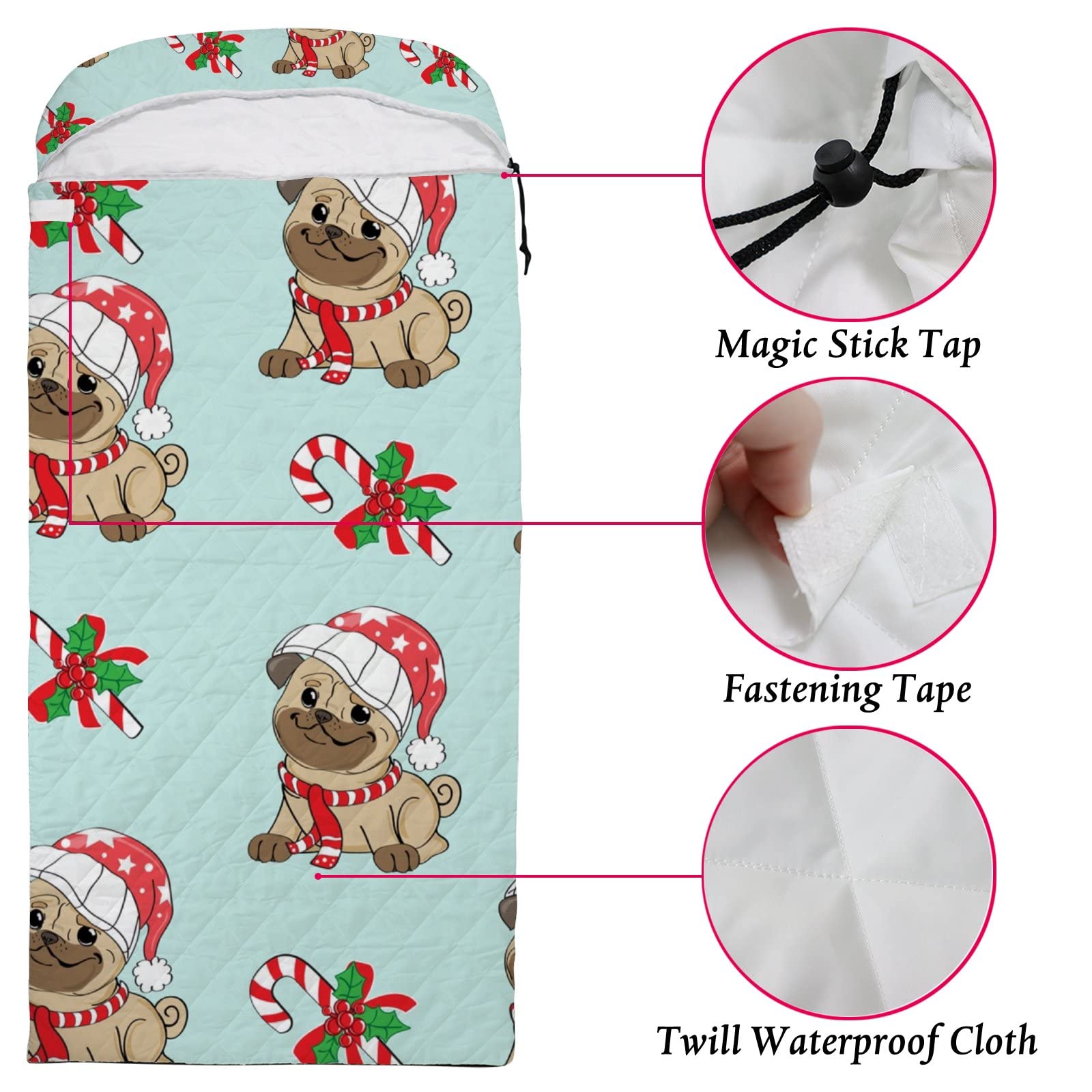 Outdoor Sleeping Bag Christmas Dog New Year Winter Sleep Bag Cover Mat for Travel Camping Hiking Women Men Adult 3 Seasons