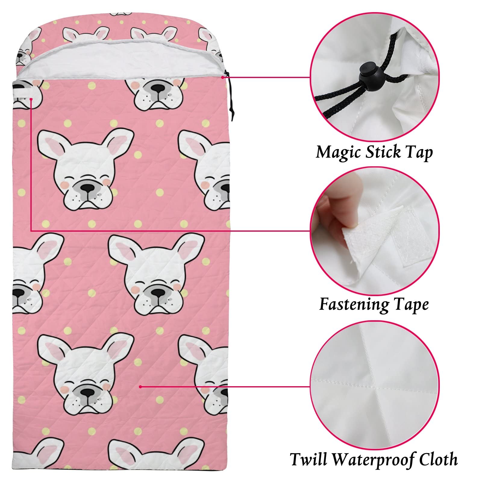 Sleeping Bag Sleep Bag Cute Dog Polka Dots Cover Mat for Travel Camping Hiking Women Men Adult 3 Seasons Cold Warm Weather