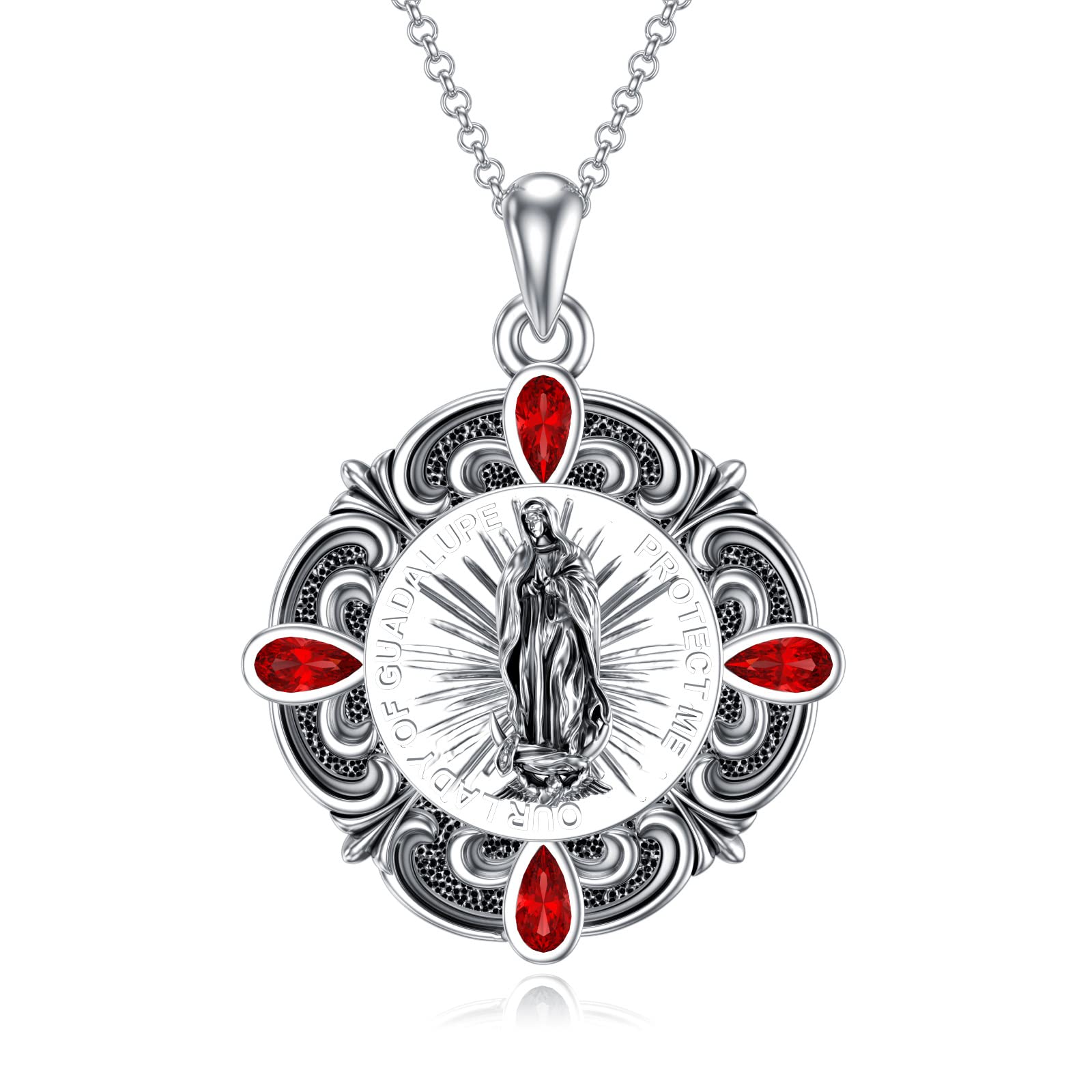 Virgin Mary Necklace 925 Sterling Silver Our Lady of Guadalupe Pendant Catholic Jewelry for Women Men Valentine'S Day Christmas Birthday Gift