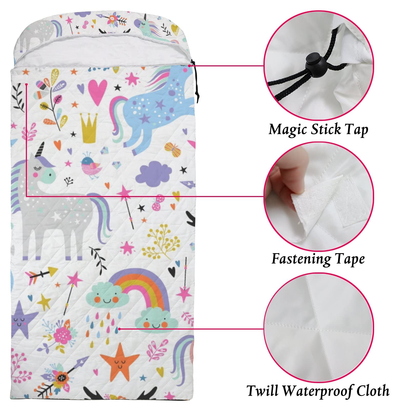 Portable Sleeping Bag Cute Rainbow Stars Unicorns Floral Flowers Sleep Bag Cover Mat for Travel Camping Hiking Women Men Adult 3 Seasons