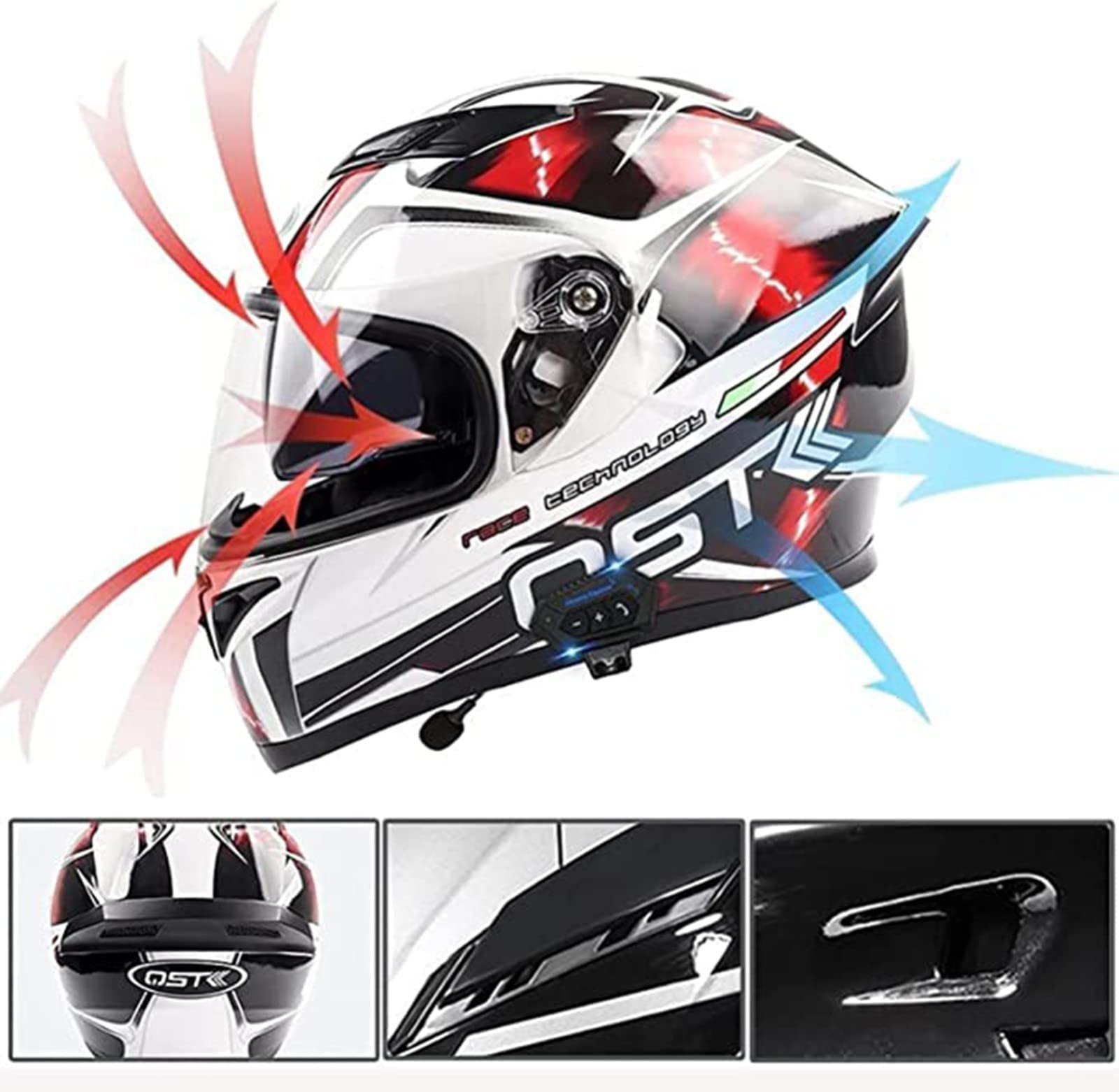 YMKJGZS Motorbike Motorcycle Modular Bluetooth Helmet DOT Approved Flip Up Front Helmets Integrated Dual Anti-Fog Visors Full Face Street Racing Helmet for Adults Men Women (14,M(57-58CM))