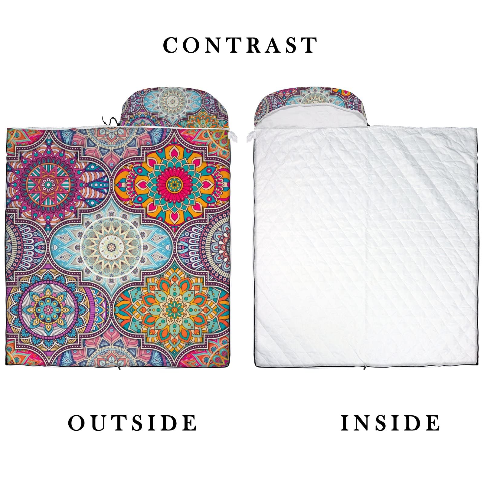 Sleeping Bag Sleep Bag Cover Hippie Mandala Patchwork Geometric Floral Mat for Travel Camping Hiking Women Men Adult 3 Seasons Cold Warm Weather