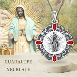 Virgin Mary Necklace 925 Sterling Silver Our Lady of Guadalupe Pendant Catholic Jewelry for Women Men Valentine'S Day Christmas Birthday Gift