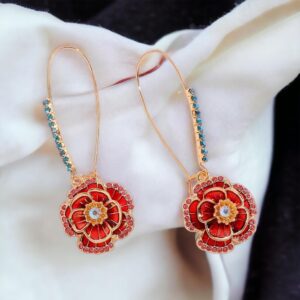 ZEshops Rose Dangle Earrings with Mixed Stone Accents, Gold-Tone Metal Trendy and Unique Women's Fashion Earrings