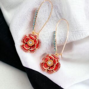 ZEshops Rose Dangle Earrings with Mixed Stone Accents, Gold-Tone Metal Trendy and Unique Women's Fashion Earrings