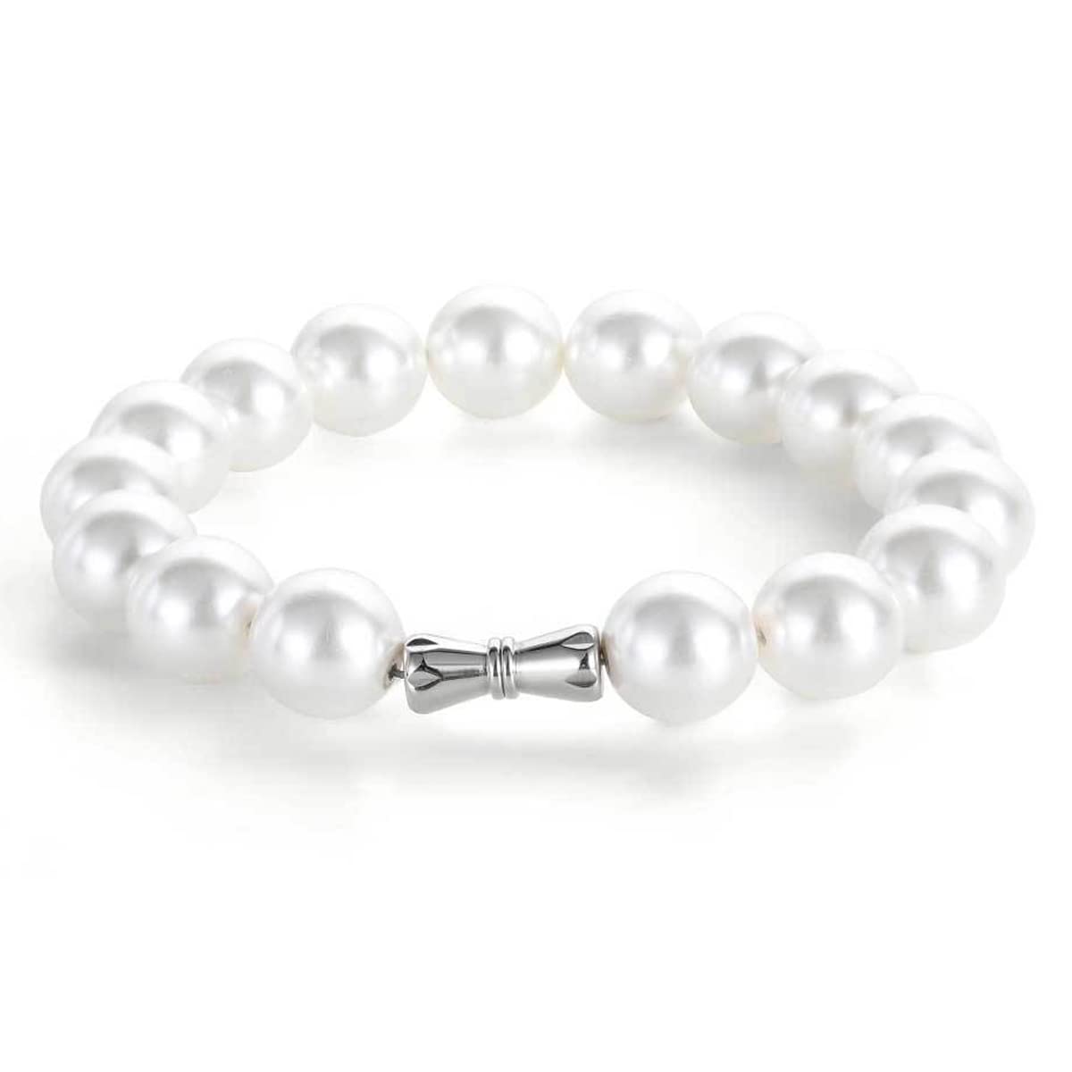 Apzzic Pearl Bracelet Round White Pearl Bracelet for Men Women Classic Handmade Bracelet 10mm 9inch