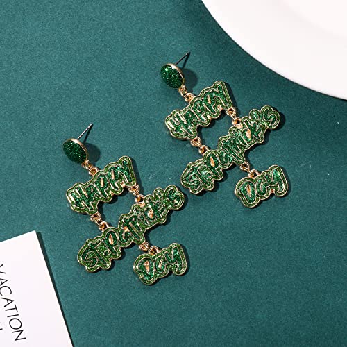 St Patricks Day Earrings Set, Green Shamrock Earrings for Women, Letter LUCKY Irish Earrings Layered Tassel Earrings, St. Patricks Day Accessories Holiday Jewelry Gifts (9 Pairs)