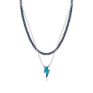 navajo pearl necklace western jewelry for women turquoise necklace layered vintage boho beaded choker necklace for women (style 3：lightning bolt)