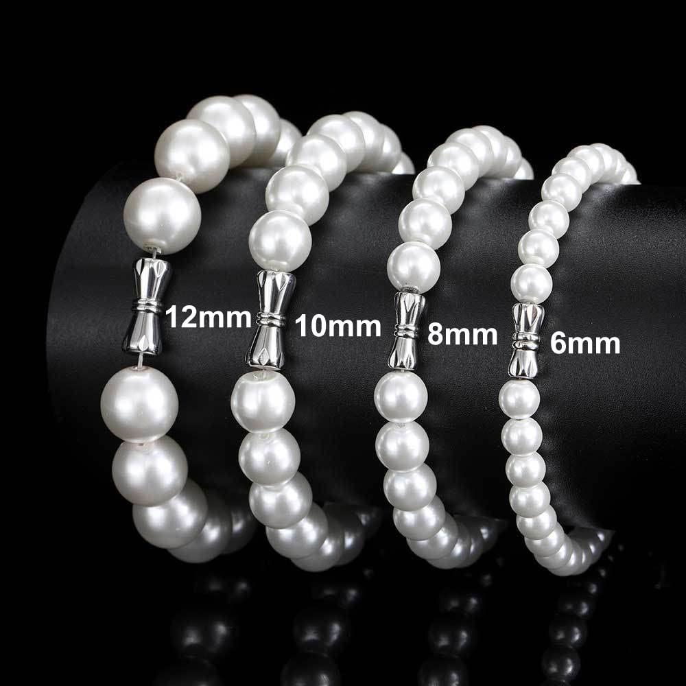 Apzzic Pearl Bracelet Round White Pearl Bracelet for Men Women Classic Handmade Bracelet 10mm 9inch