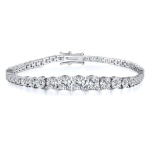 graduated cubic zirconia tennis bracelet for women men 18k white gold plated graduated cz bracelet size 7.5 inches