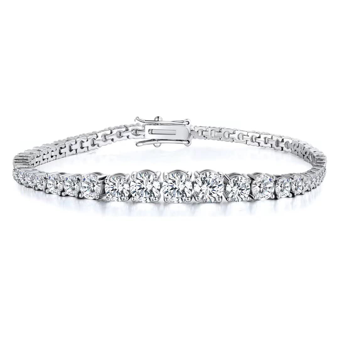 Graduated Cubic Zirconia Tennis Bracelet for Women Men 18K White Gold Plated Graduated CZ Bracelet Size 7.5 inches