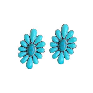 bohemian western natural turquoise geometric flower drop dangle earrings ethnic teardrop for women statement cowgirl ethnic boho jewelry-1