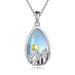 YFN Sterling Silver Moonstone Mountain Pendant Necklace Nature Jewelry Gift for Skiers, Hikers, Campers, Climbers and Nature Lovers