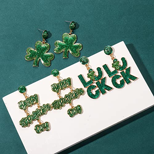 St Patricks Day Earrings Set, Green Shamrock Earrings for Women, Letter LUCKY Irish Earrings Layered Tassel Earrings, St. Patricks Day Accessories Holiday Jewelry Gifts (9 Pairs)